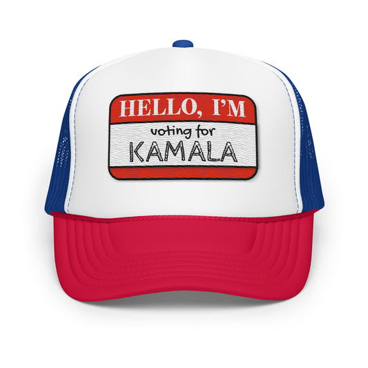 Hello, I'm Voting for Kamala Trucker Hat